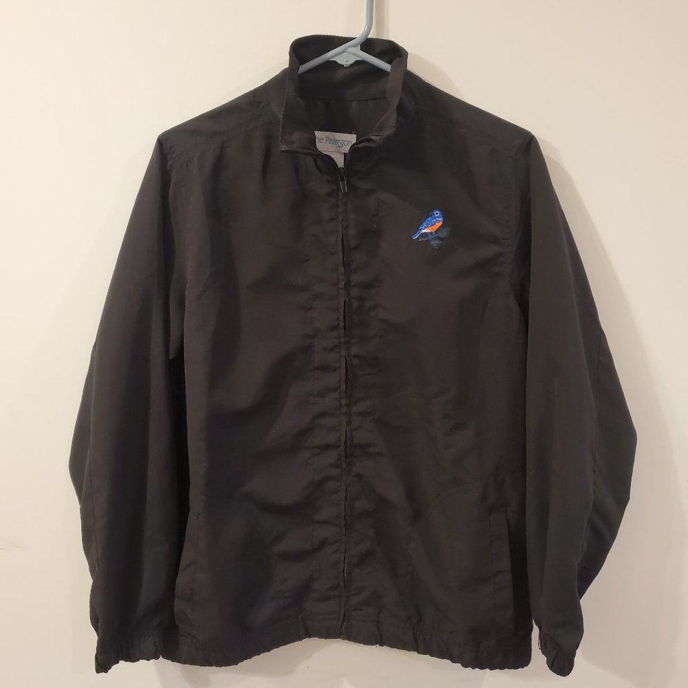 The Paragon Embroidered Bluebird Black Zipper Windbreaker Shell Jacket Small